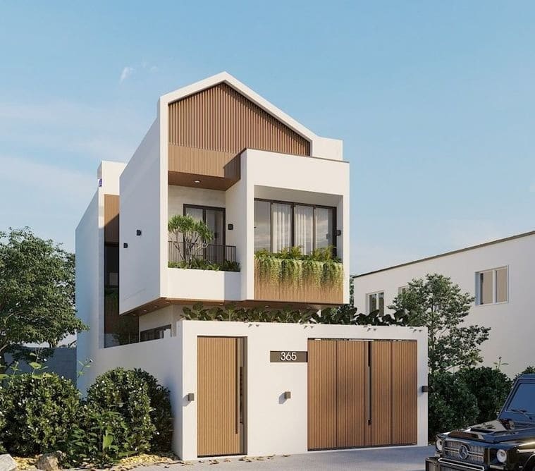 Mẫu nhà mái lệch có gác lửng đẹp