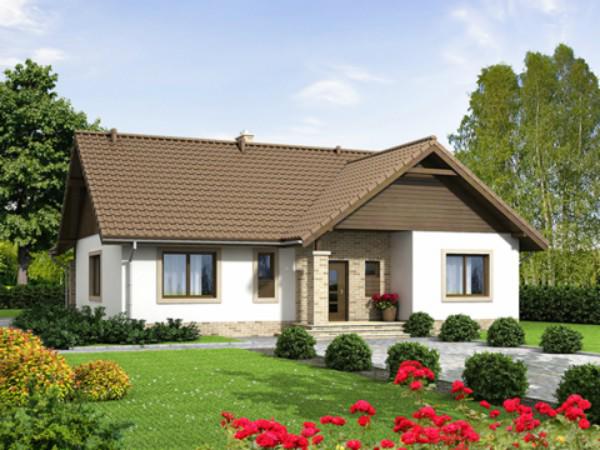 nhung-mau-thiet-ke-nha-dep-1-tang-me-hon-top-10-mau-nha-dep-1-tang-100m2-moi-nhat-nam-2017-1519888179-312-width600height450 Ngôi nhà nhỏ đẹp giữa vườn hoa, với mái ngói nâu và tường trắng, một khu vườn xanh tươi bao quanh.