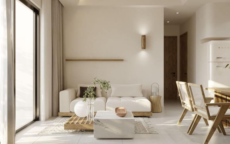 phong-cach-wabi-sabi-trong-can-ho-77m2-1 Phong cách Wabi Sabi trong căn hộ 77m2