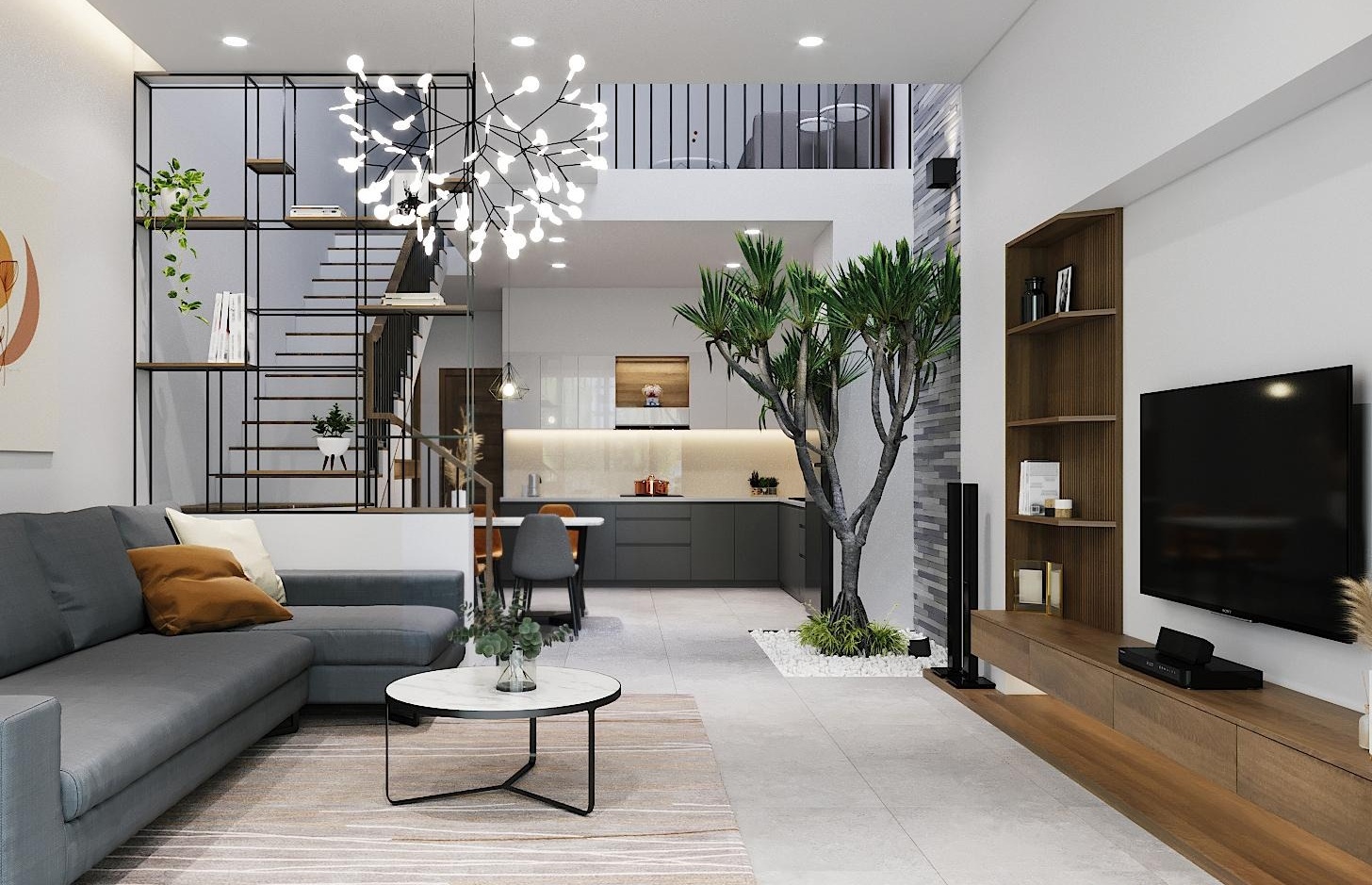 phòng khách 2 tầng 1 tum