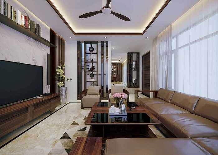 phòng khách nhà 6×20 2 tầng