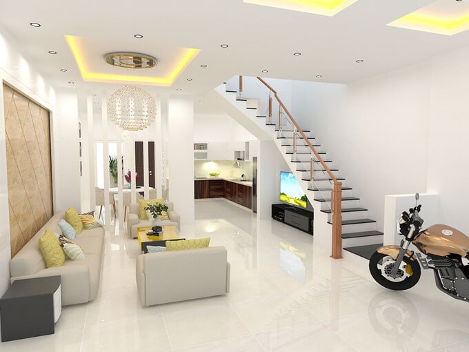 Phòng khách nhà 6x20m 4 phòng ngủ