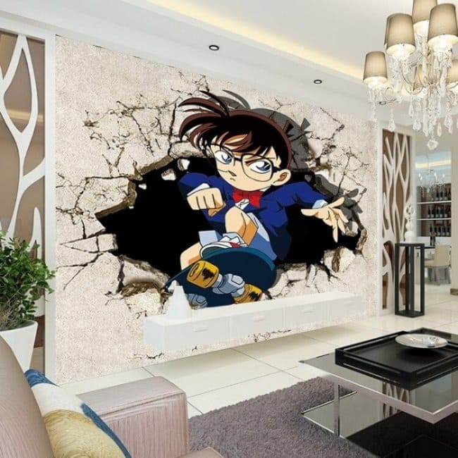 phong-ngu-hoat-hinh-8 Nhân vật hoạt hình trên ván trượt phá vỡ bức tường trong phòng khách sang trọng.