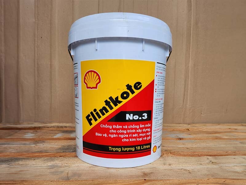 Thùng chống thấm Flintkote No.3 18 lít trên nền gỗ, dùng cho xây dựng, ngăn ngừa ẩm mốc cho kim loại và gỗ.