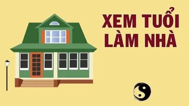 tai-sao-can-xem-tuoi-khi-xay-nha Nhà xanh với chữ Xem tuổi làm nhà và biểu tượng âm dương, nền vàng nhạt.