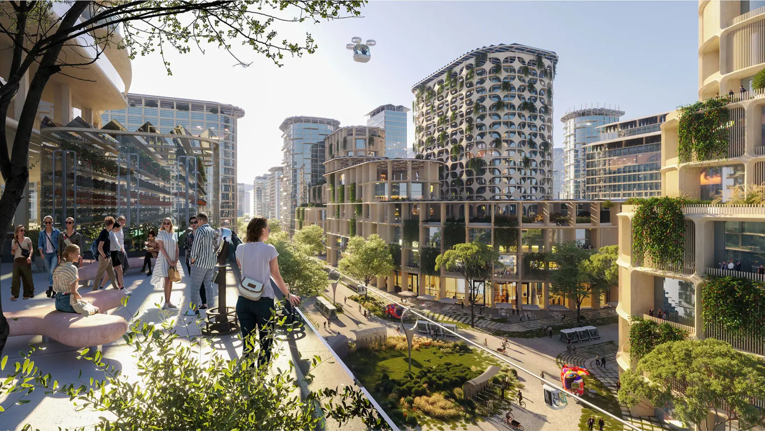 Thành phố này, nằm ở một khu vực chưa được tiết lộ tại Mỹ, mang tầm nhìn kết hợp chủ nghĩa tư bản với sự công bằng xã hội.