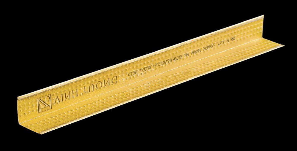 thanh-vien-tuong Góc cạnh nhôm màu vàng Linh Vượng, phụ kiện xây dựng chất lượng cao, nền đen.