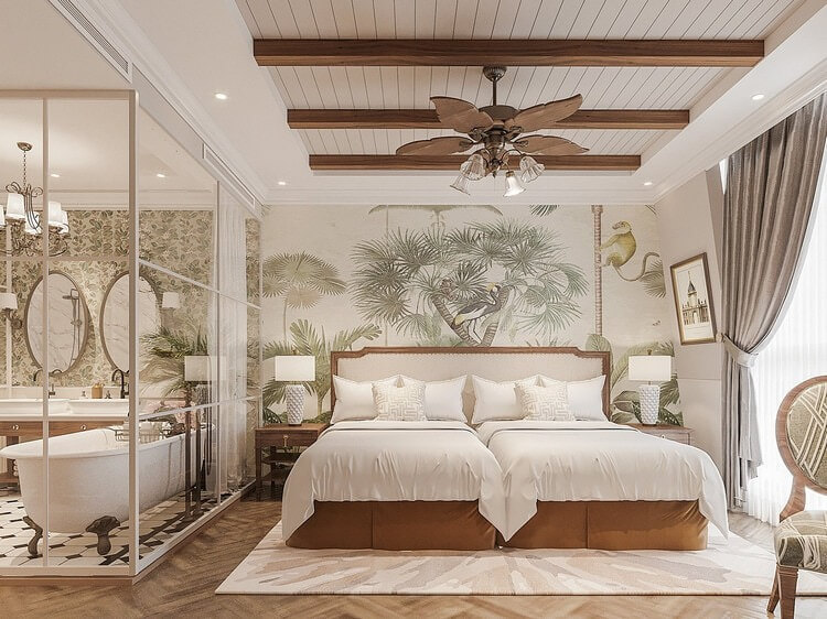 Thiết kế khách sạn 4 sao với gam màu vàng nâu vừa gần gũi, vừa ấm áp