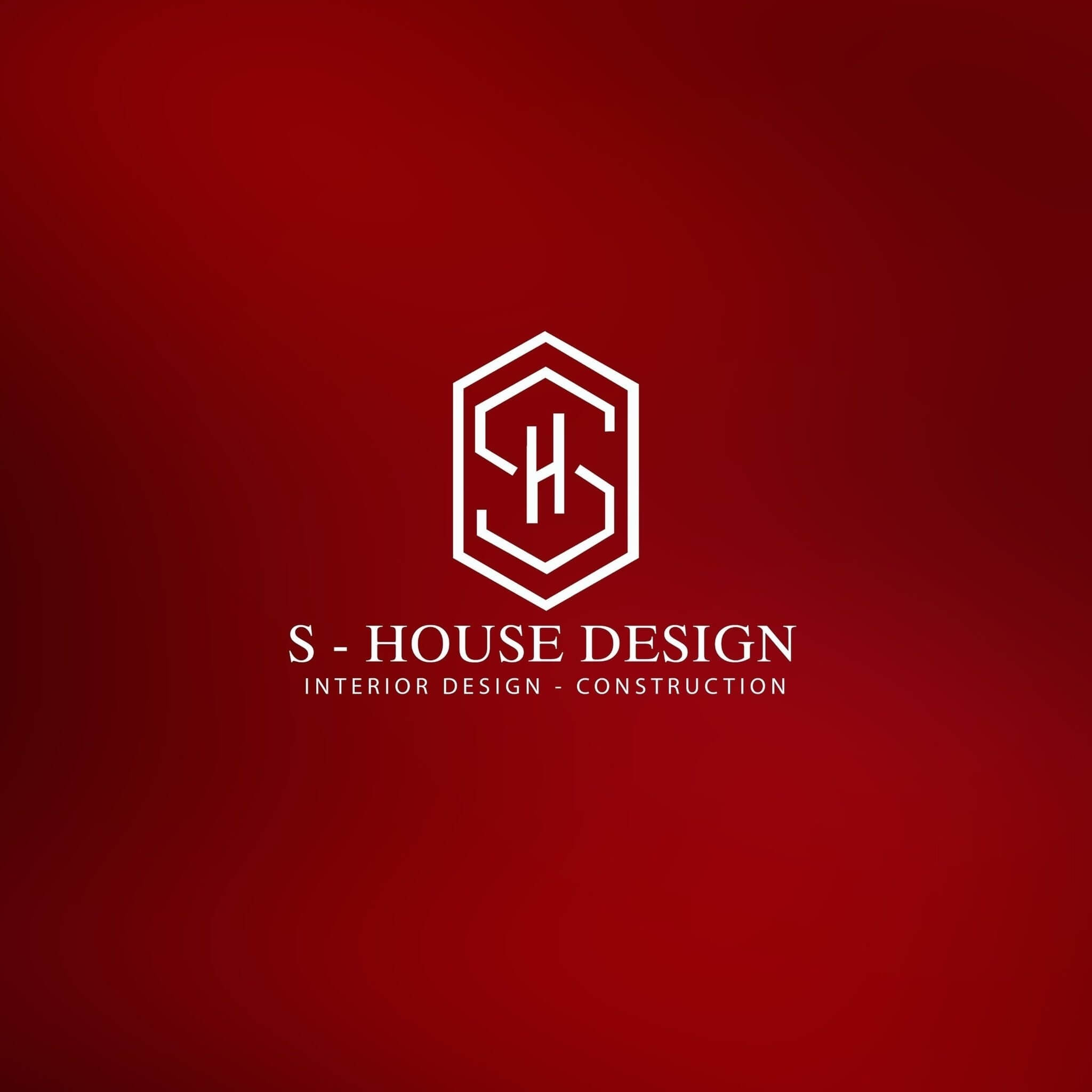 Logo S-House Design trên nền đỏ, thiết kế nội thất và xây dựng.
