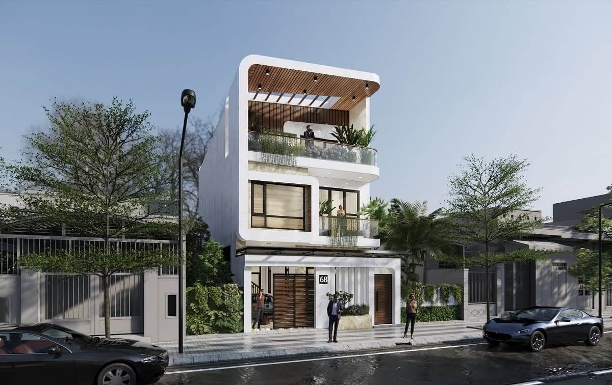 Thiết kế mặt tiền nhà phố hướng Tây cho nhà 3 tầng 3