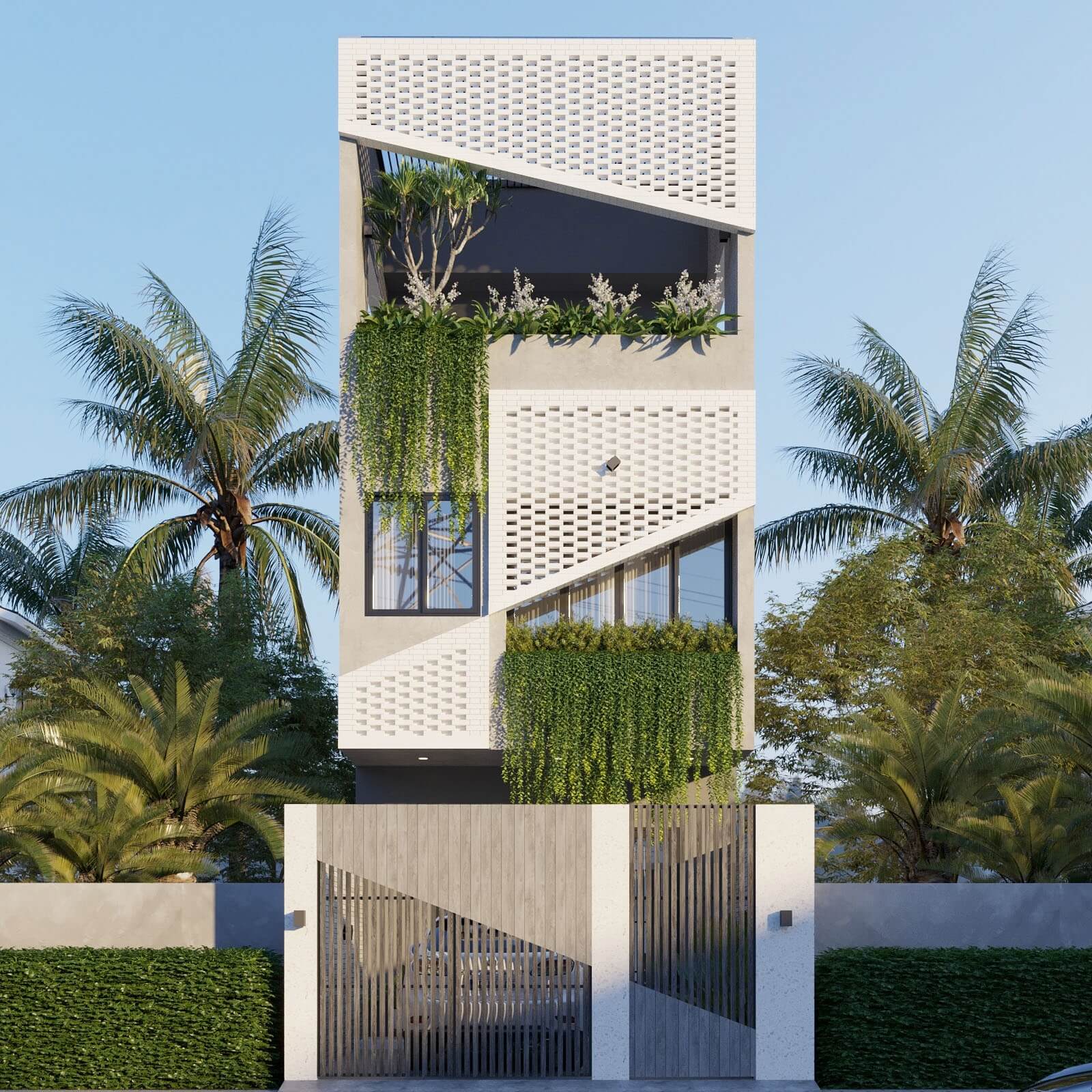 Thiết kế mặt tiền nhà phố hướng Tây có sân vườn 2