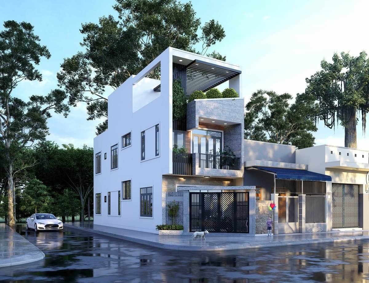 Thiết kế mặt tiền nhà phố hướng Tây mái bằng 2
