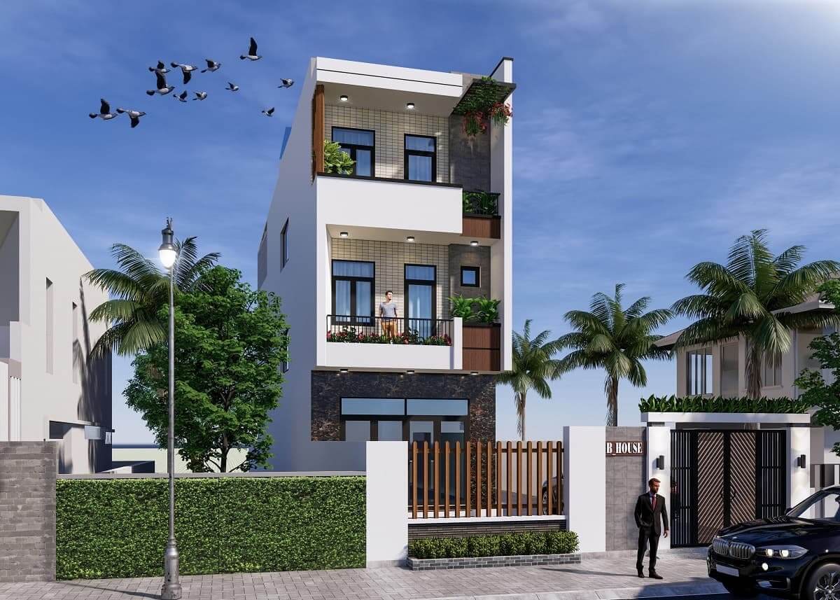 Thiết kế mặt tiền nhà phố hướng Tây mái bằng 3
