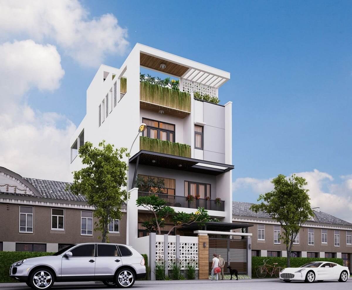 Thiết kế mặt tiền nhà phố hướng Tây mái bằng