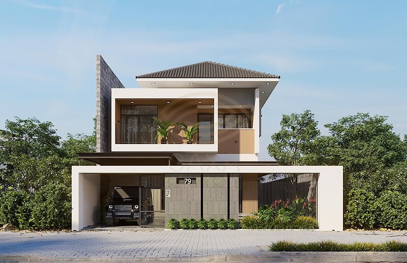 Thiết kế nhà 1 trệt 1 lầu theo phong cách biệt thự 3