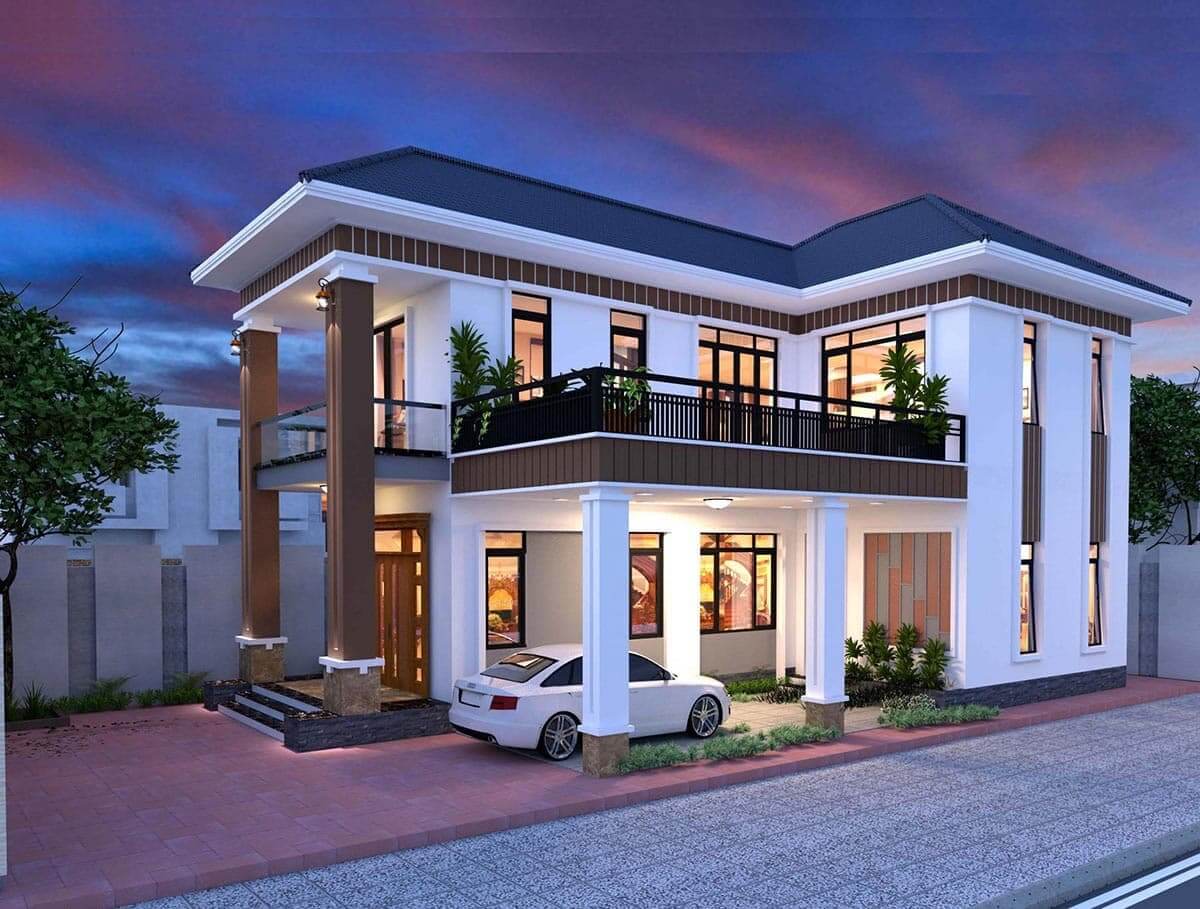 Thiết kế nhà 2 tầng 100m2 đi kèm sân vườn 2