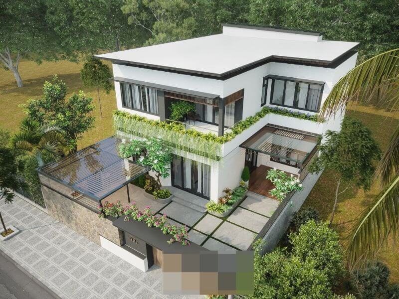 Thiết kế nhà 2 tầng 100m2 đi kèm sân vườn 4