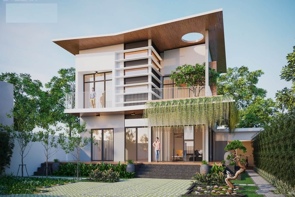 Thiết kế nhà 2 tầng 100m2 đi kèm sân vườn