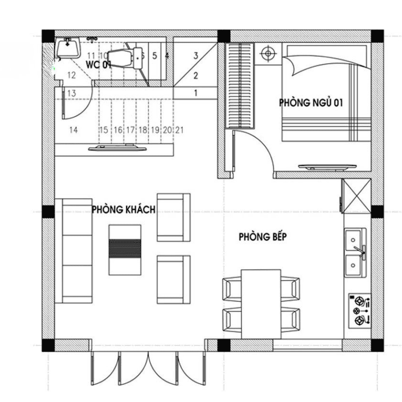 thiet-ke-nha-2-tang-3-phong-ngu-80m2-1 Bố trí mặt bằng tầng 1