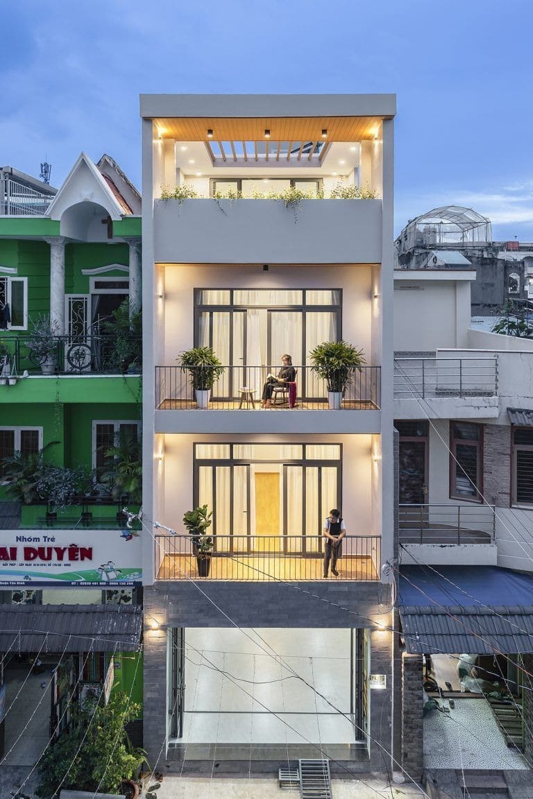 Thiết kế nhà 80m2 3 phòng ngủ 2 tầng mái bằng trẻ trung