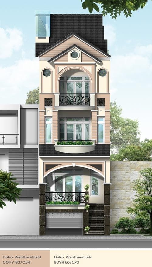 Mẫu nhà 80m2 3 phòng ngủ 2 tầng theo phong cách tân cổ điển