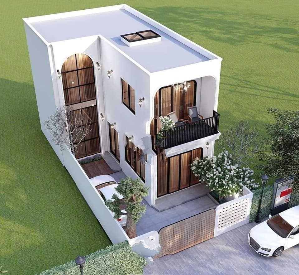 Thiết kế nhà 2 tầng 3 phòng ngủ 80m2 với gara ô tô