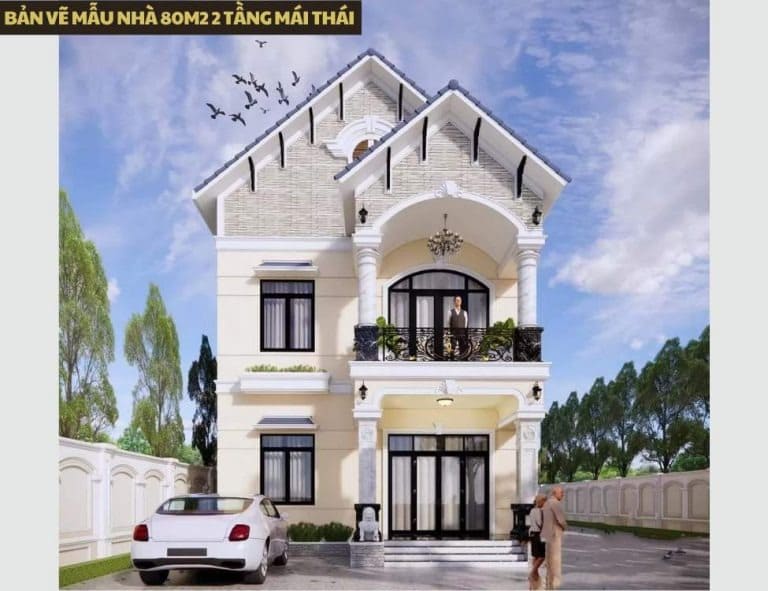 Thiết kế nhà 2 tầng 3 phòng ngủ 80m2 với mái Thái sang trọng
