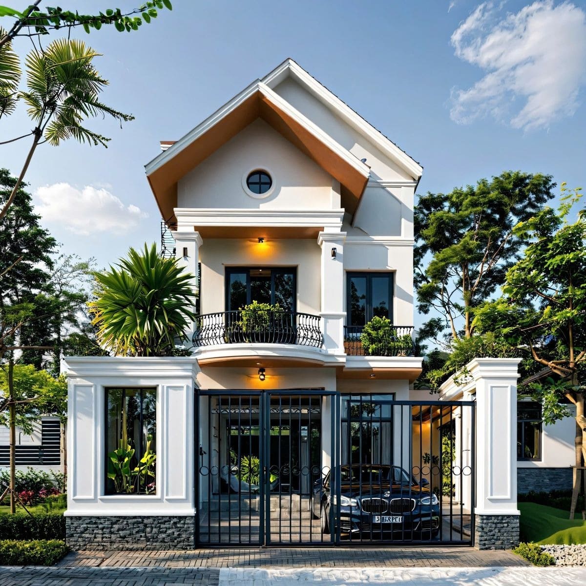 Thiết kế nhà 2 tầng 3 phòng ngủ 80m2 mái lệch đặc sắc