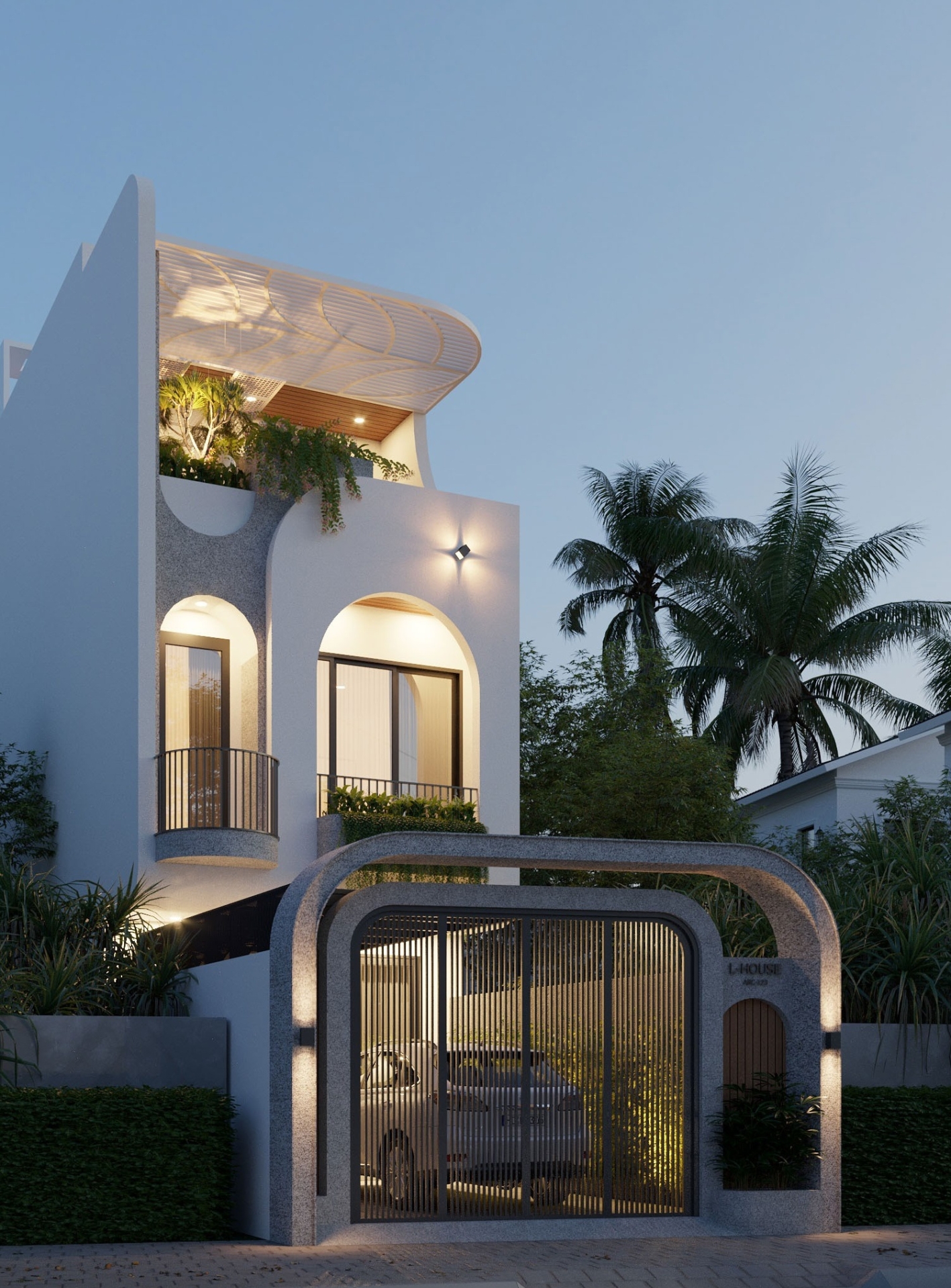 Thiết kế nhà 2 tầng 5x24m đẹp với kiến trúc vòm ấn tượng