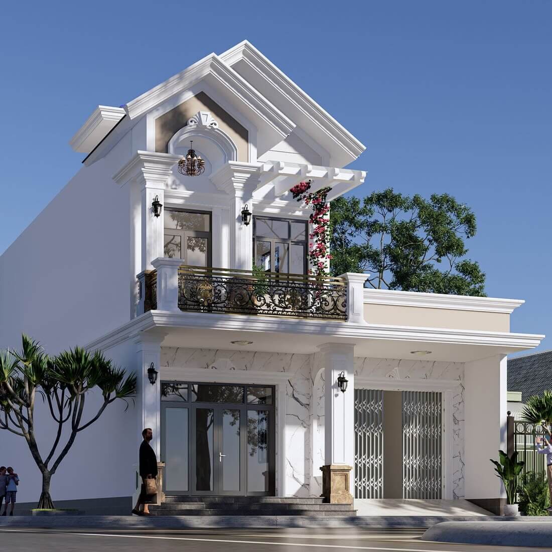 thiet-ke-nha-2-tang-7x11m-phong-cach-tan-co-dien Thiết kế nhà 2 tầng 7x11m phong cách tân cổ điển