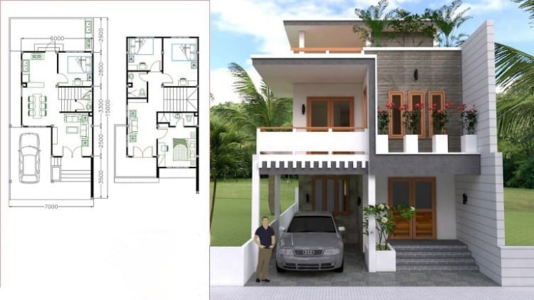 Bản vẽ thiết kế nhà mặt tiền 7m sâu 15m