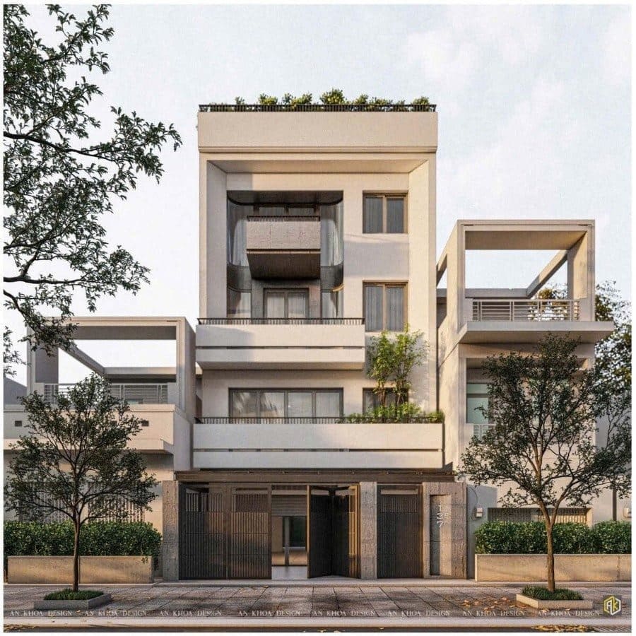 Mẫu nhà phố mặt tiền 7m mái bằng hiện đại