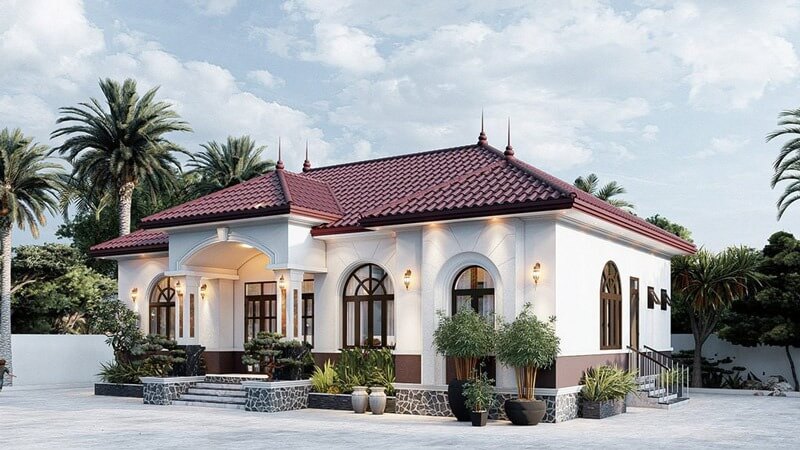 Thiết kế nhà ngang 8m 1 tầng cổ điển tao nhã 1