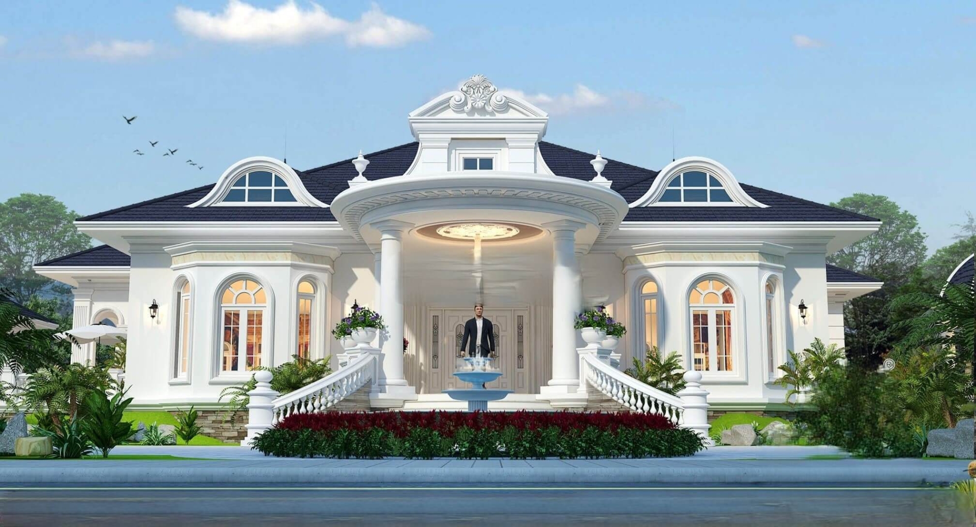 Thiết kế nhà ngang 8m 1 tầng cổ điển tao nhã 4