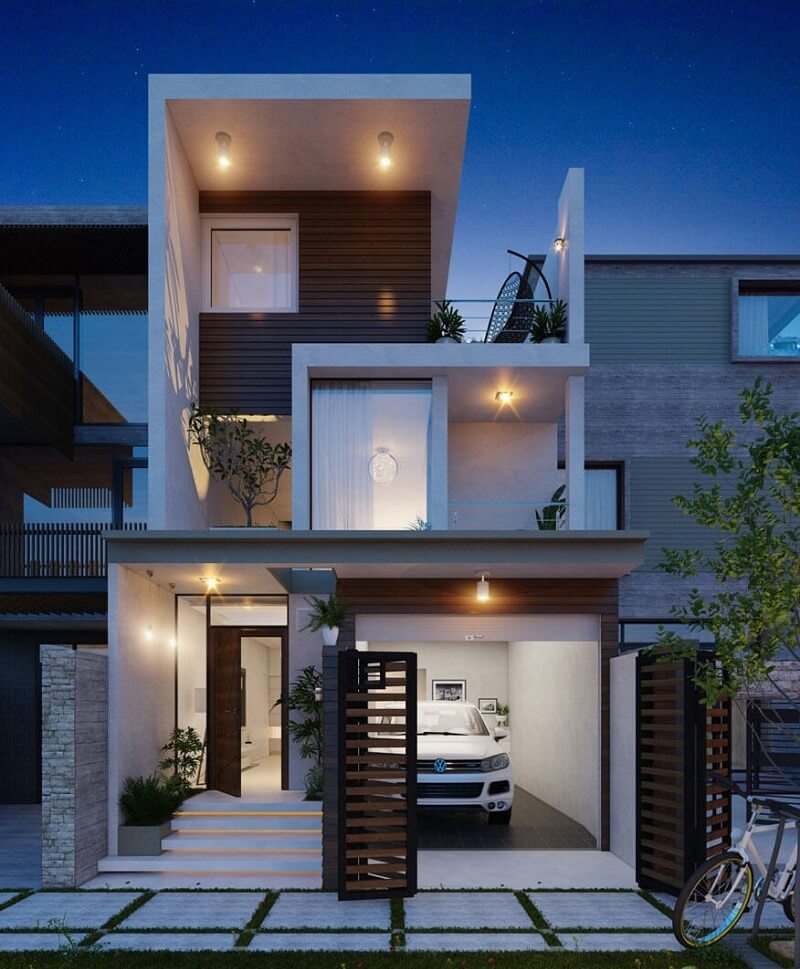 Thiết kế nhà ống 2 tầng 80m2 có gara 2