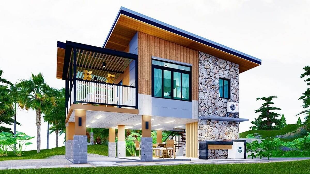 Thiết kế nhà rộng 7m dài 9m với mái bằng hiện đại