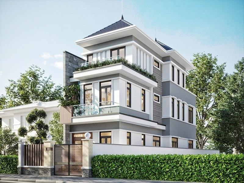 Thiết kế nhà vuông 3 tầng mái Nhật 3