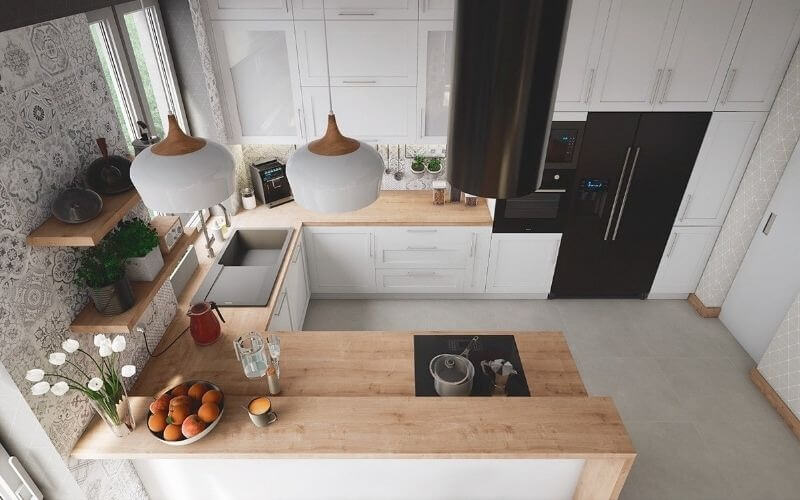 Thiết kế nội thất bếp chung cư chữ U