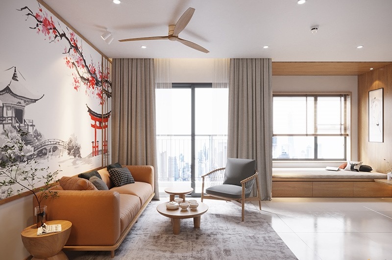 Thiết kế nội thất chung cư 55m2 theo phong cách Japandi đơn giản
