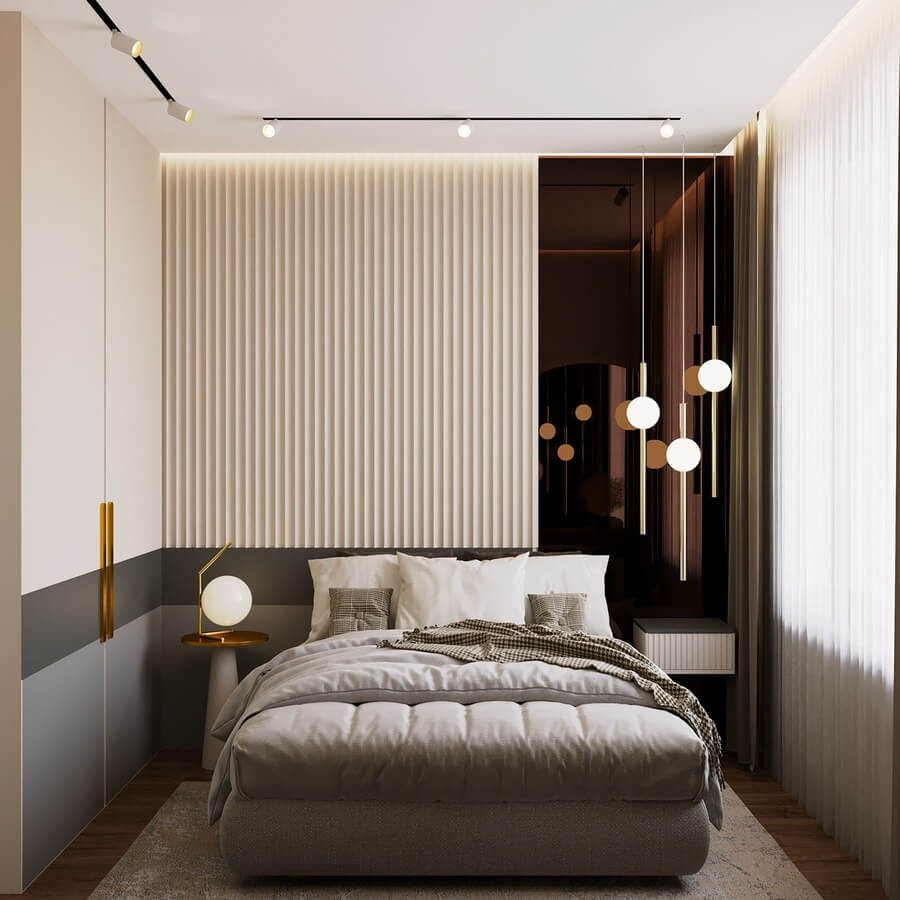 Thiết kế nội thất phòng ngủ 10m2 với gương để tạo cảm giác không gian rộng rãi hơn