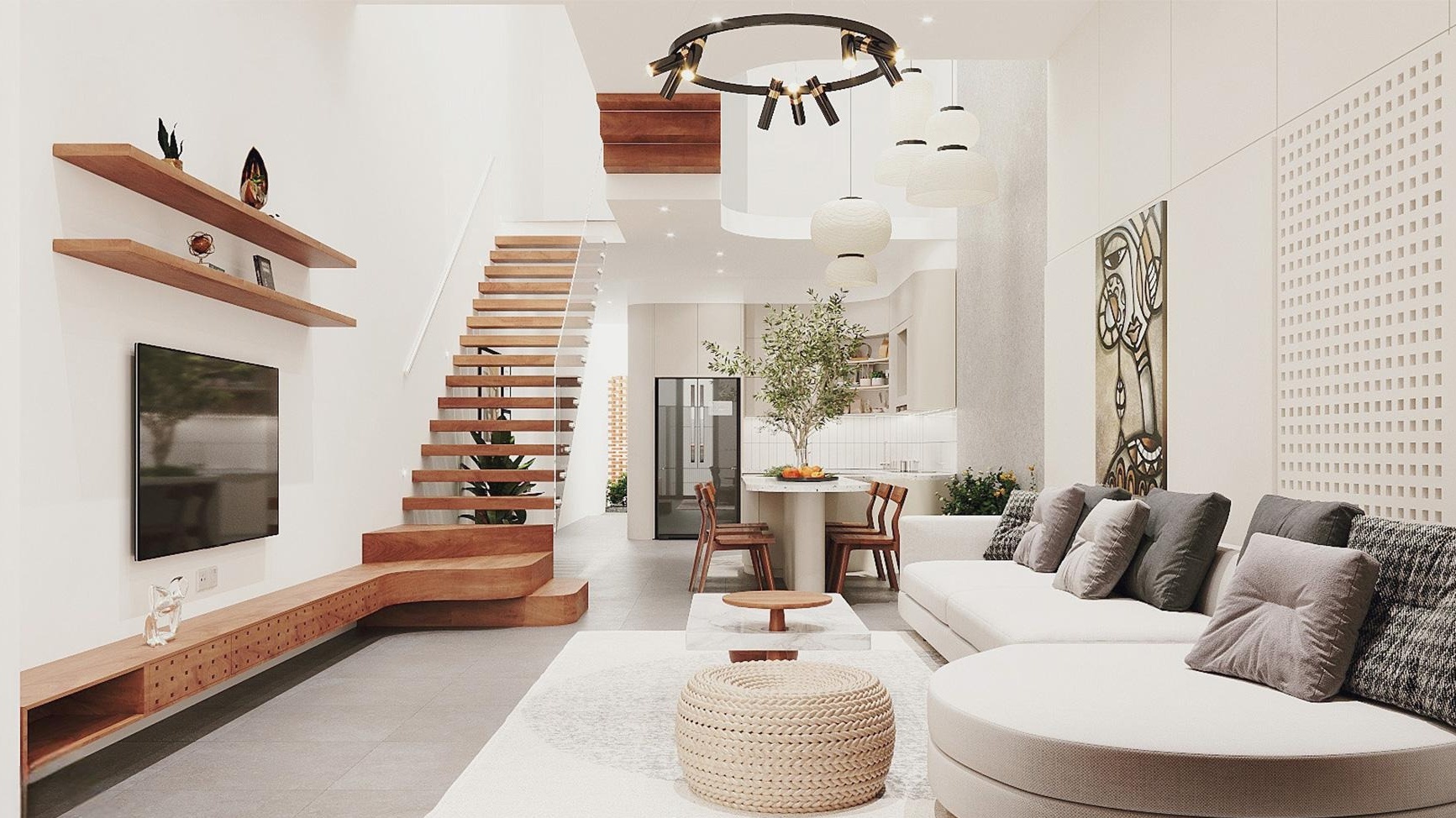 Thiết kế phòng khách liền bếp