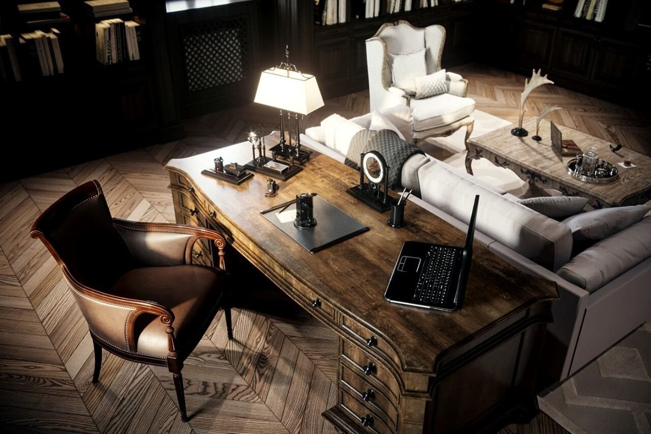 Thiết kế phòng làm việc tại nhà tone màu trầm ấm vintage