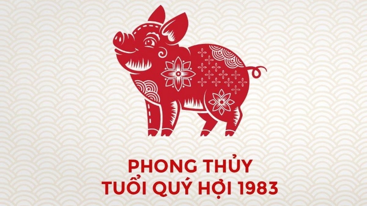 Lợn phong thủy đỏ, biểu tượng tuổi Quý Hợi 1983, nền hoa văn đẹp mắt.