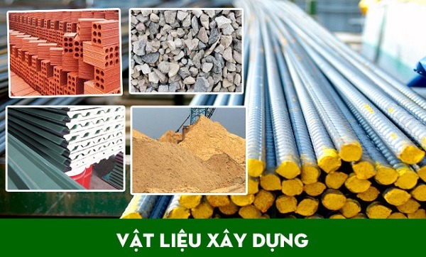 Vật liệu xây dựng gồm gạch, đá, sắt thép, tôn và cát dùng trong thi công công trình.