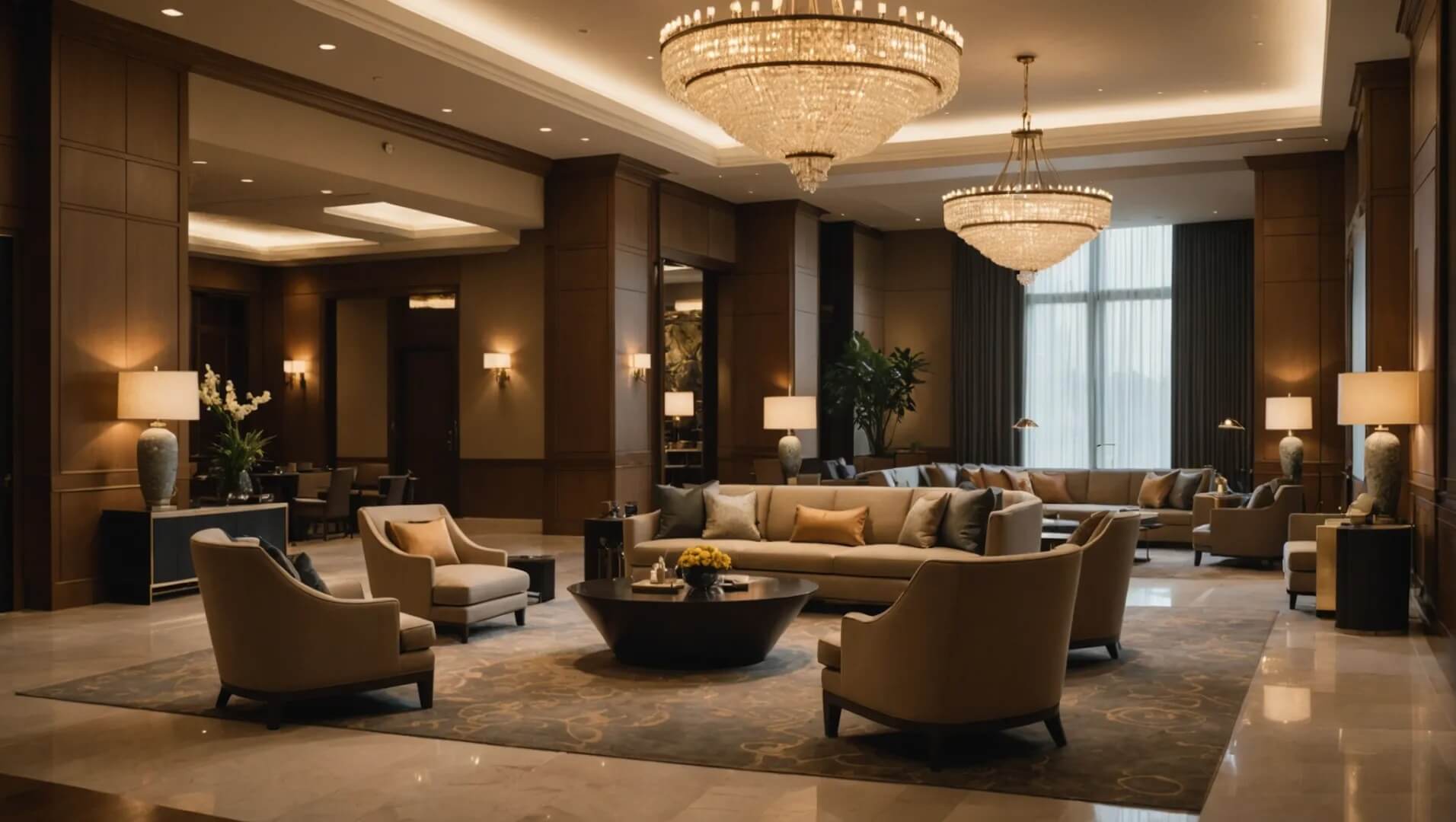 Việc dùng đèn vàng trang trí hợp lý cho khách sạn 4 sao, tạo cảm giác sang trọng và quyến rũ