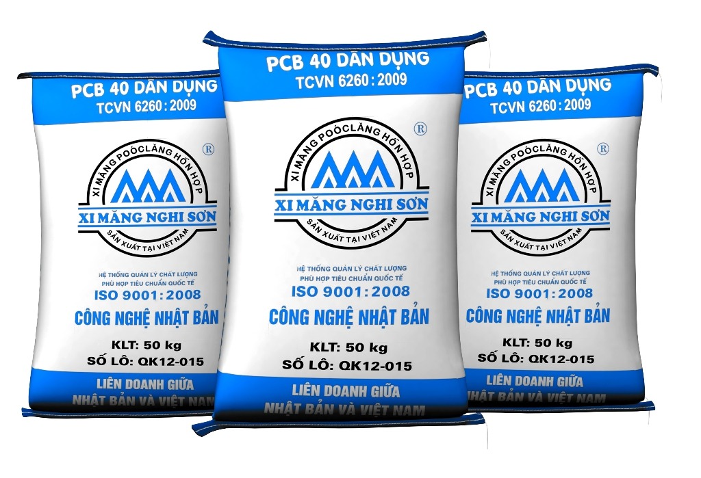 Ba bao xi măng Nghi Sơn 50 kg, tiêu chuẩn ISO 9001:2008, công nghệ Nhật Bản.