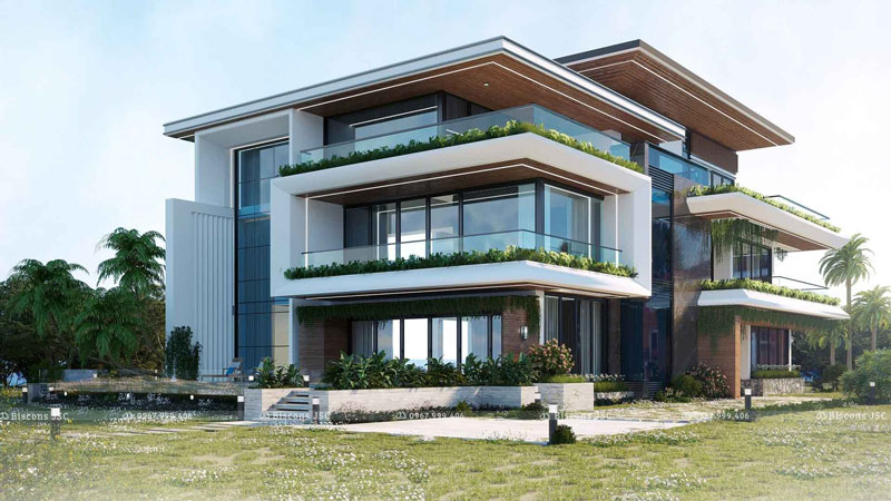 biet-thu-mai-bang-2 Gợi ý mẫu biệt thự mái bằng