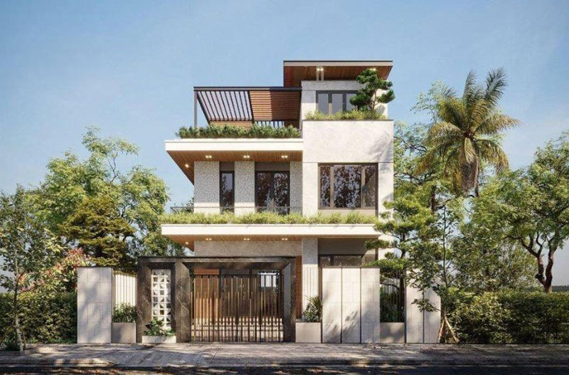 biet-thu-mai-bang-5 Biệt thự 3 tầng hiện đại mái bằng