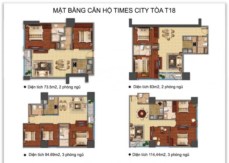 4 mẫu diện tích căn hộ chính của tòa T18
