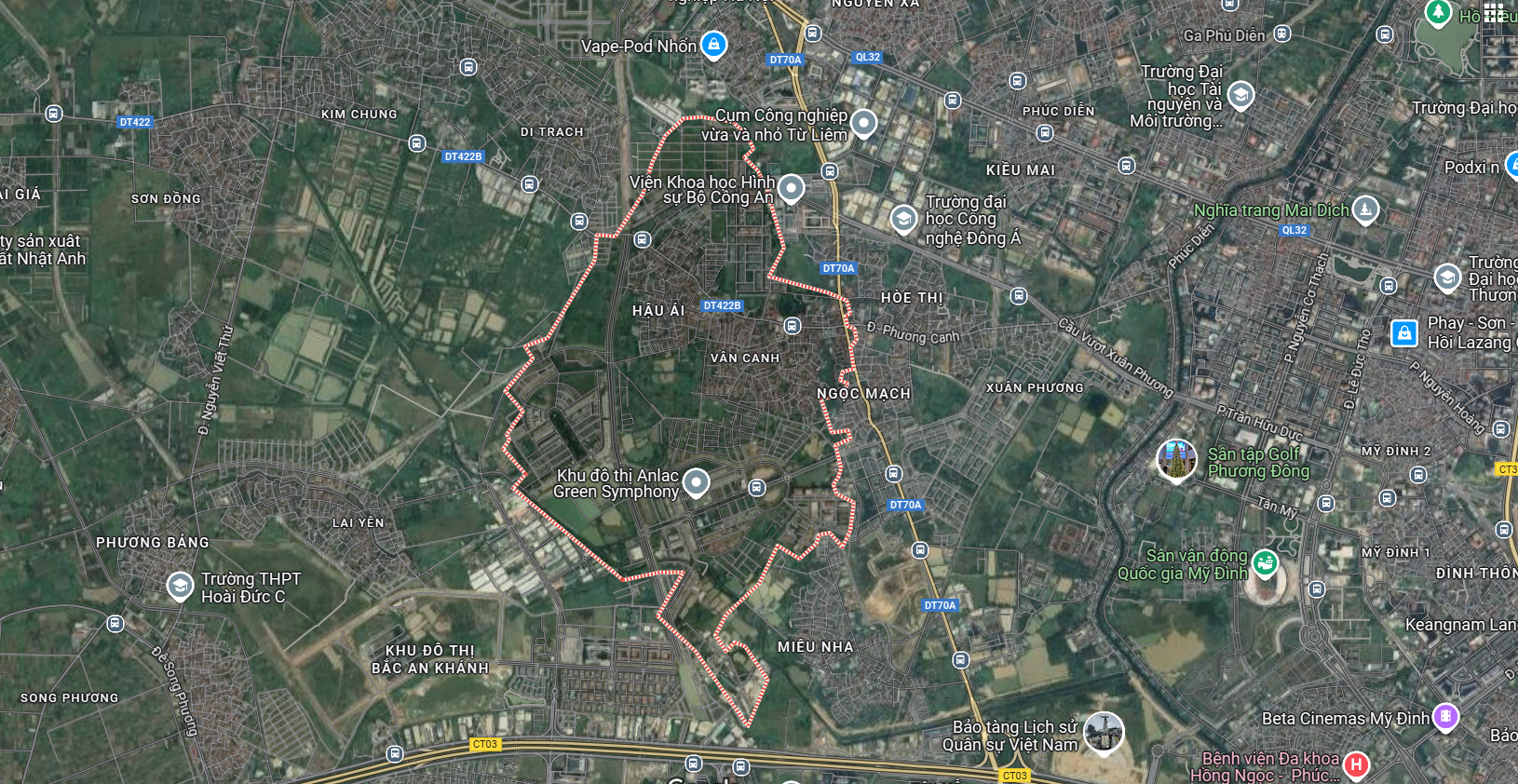 Bản đồ ranh giới xã Vân Canh huyện Hoài Đức (Ảnh: Google Maps)